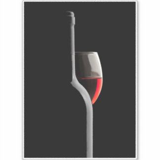 Pegatina Copa de Vino Tinto Elegante y Botella. Fondo Negro