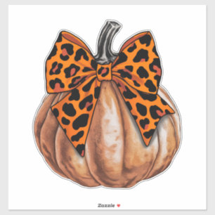 Pegatina Coqueta de Halloween Retro con Lazo de Calabaza Es