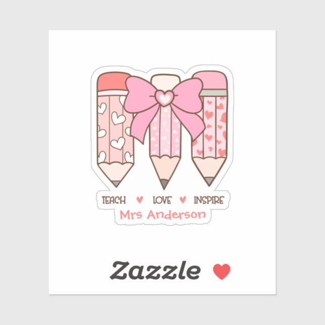 Pegatina Coqueta Rosa Día de San Valentín Profesora Lápiz P (Hoja)