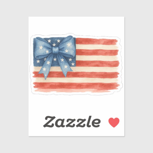 Pegatina Coquette Bow American Flag Watercolor 4 de julio (Hoja)