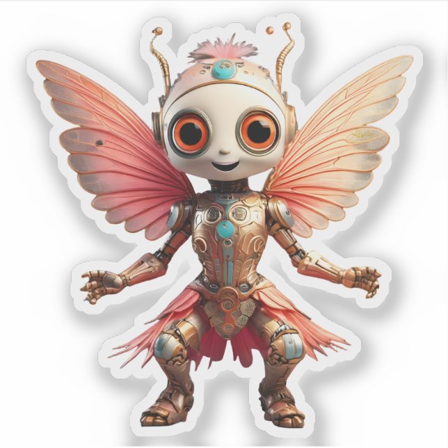 Pegatina Coral Gold Cute Dancing Robot Pixie (Anverso)