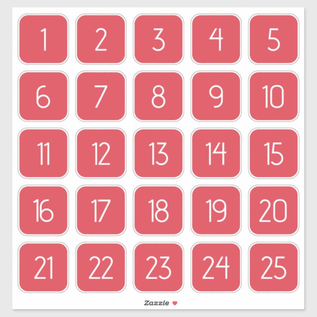 Pegatina Coral Red Customizable Square Number Stickers  (Hoja)