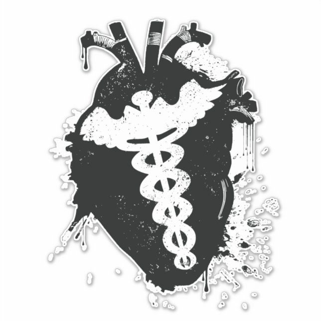 Pegatina corazón anatómico caduceus (Anverso)