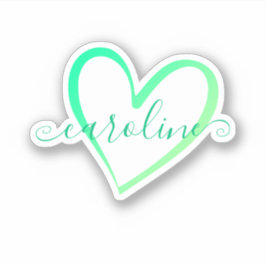Pegatina Corazón Caligrafía Ombre Teal Nombre Caligráfico
