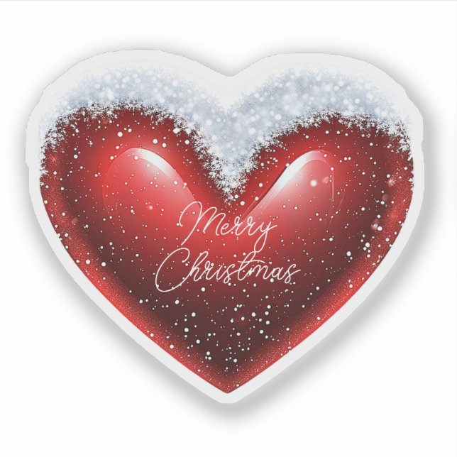Pegatina Corazón con nieve personalizado Navidad (Anverso)