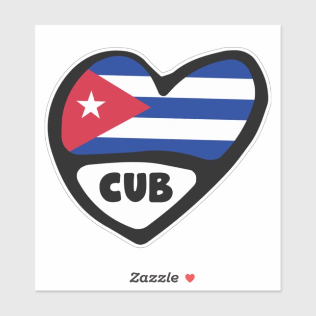 Pegatina Corazón de bandera del código del país de Cuba, CU (Hoja)