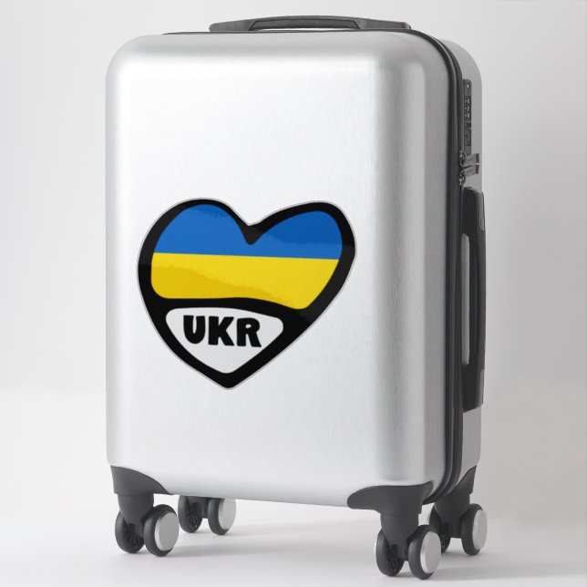 Pegatina Corazón de bandera del código del país de Ucrania, (Maleta)