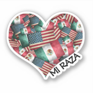 Pegatina Corazón de banderas mexicano/estadounidense