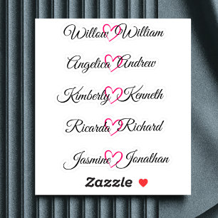 Pegatina Corazón de caligrafía de lista de invitados person