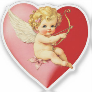 Pegatina Corazón de Cupido de San Valentín Retro Vintage