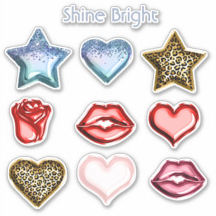 Pegatina Corazón de Estrella Brillante Labios Rojos Leopard
