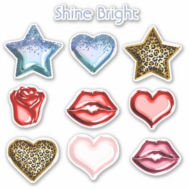 Pegatina Corazón de Estrella Brillante Labios Rojos Leopard (Anverso)
