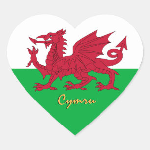 Pegatina corazón de Gales, Dragón, Bandera galesa 