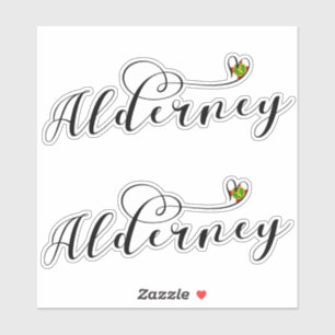 Pegatina Corazón de la Bandera de Alderney, Islas del Canal