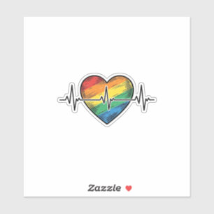 Pegatina Corazón de latido de arcoíris diseño de grabado vi