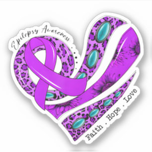 Pegatina Corazón de lazo púrpura Conciencia de la epilepsia