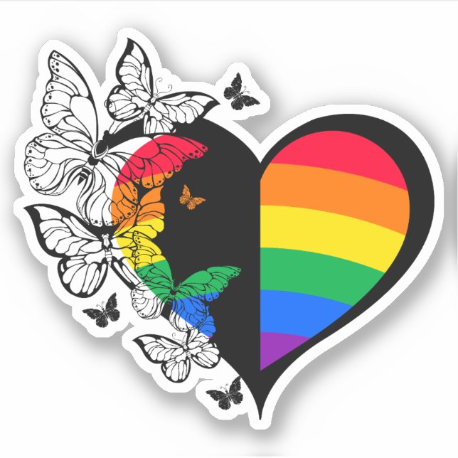 Pegatina Corazón de mariposa arcoiris (Anverso)