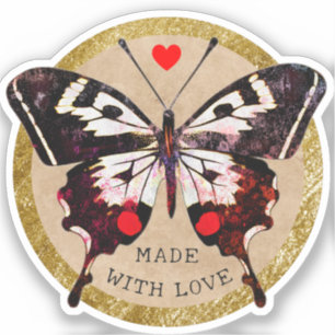 Pegatina Corazón de Mariposa de Grunge Cute Vintage Hecho c