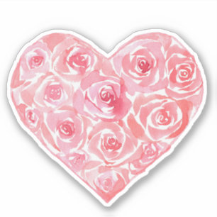 Pegatina Corazón de rosas rosadas modernas acuarelas origin