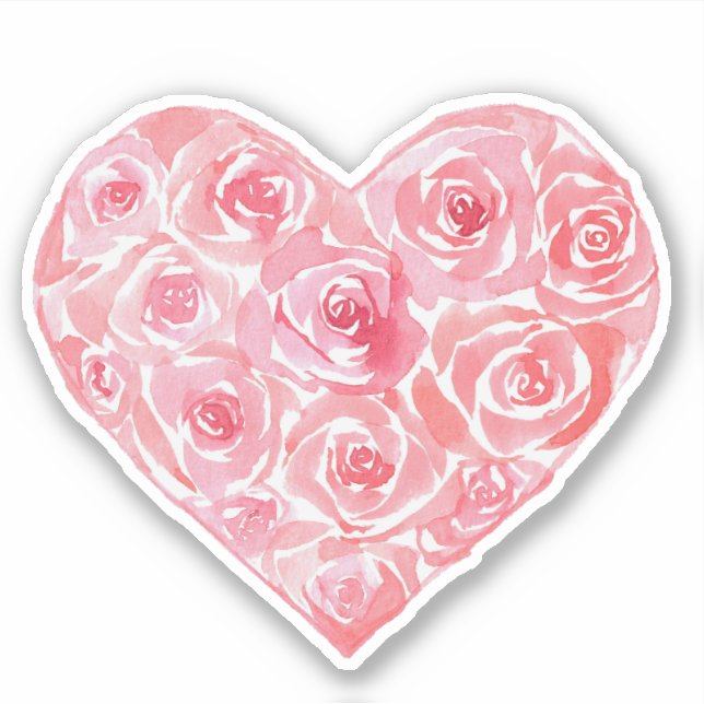 Pegatina Corazón de rosas rosadas modernas acuarelas origin (Anverso)