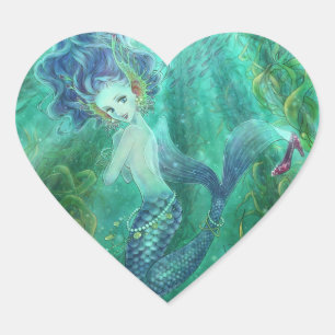 Pegatina Corazón de Sirena Azul