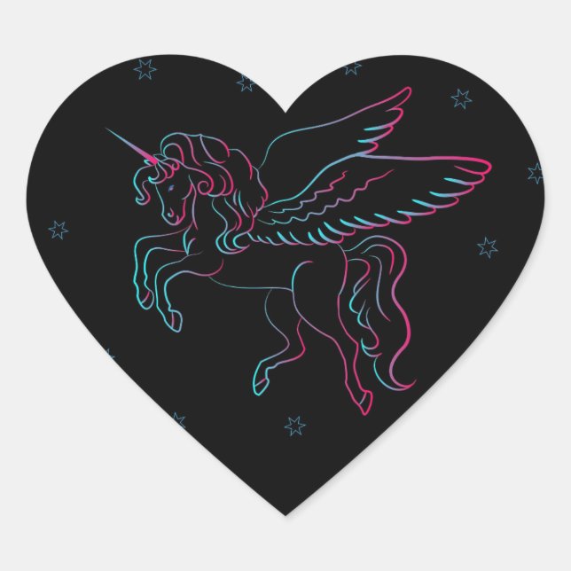 Pegatina Corazón de Unicornio Negro (Anverso)