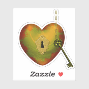 Pegatina Corazón dorado vintage con clave