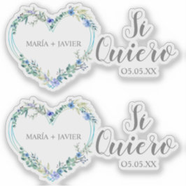 Pegatina Corazón Flor Sí Quiero Español para Boda