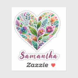 Pegatina Corazón Floral De bonito Con Nombre Vinyl