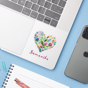 Pegatina Corazón Floral De bonito Con Nombre Vinyl