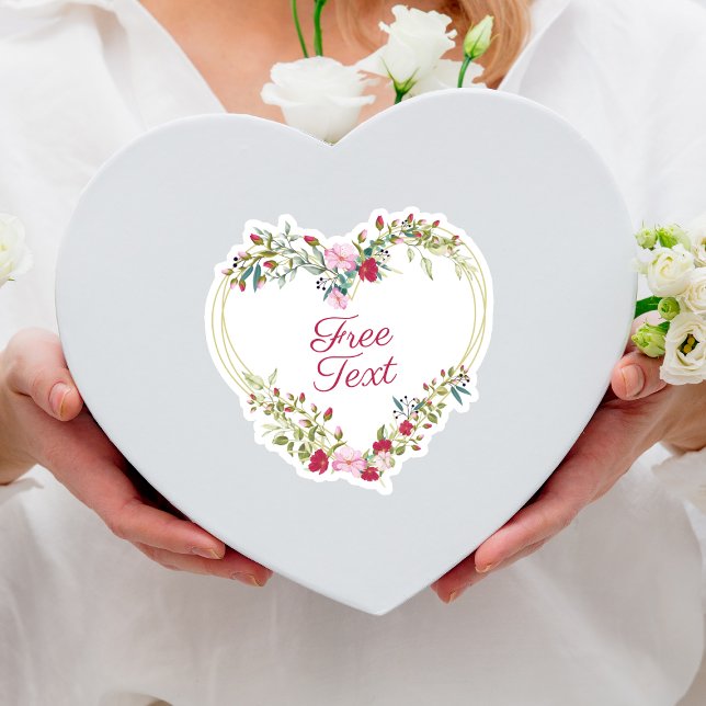 Pegatina Corazón floral en tonos rosados y rojos Personaliz (Subido por el creador)