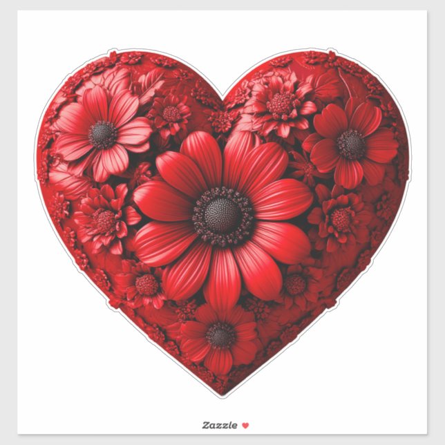 Pegatina Corazón floral rojo hecho de flores (Hoja)