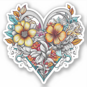 Pegatina Corazón floral romántico