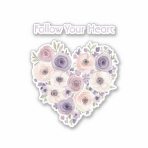 Pegatina Corazón Floral Rosa Púrpura Blanco