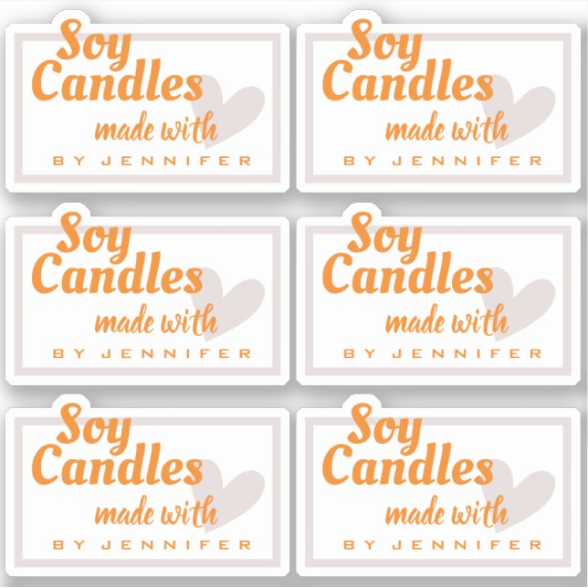 Pegatina Corazón gris claro naranja hecho con velas de soja (Anverso)