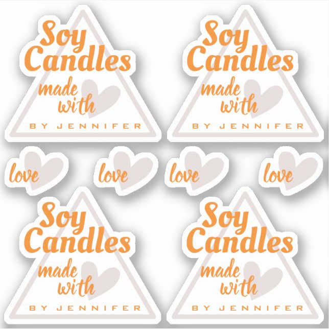 Pegatina Corazón gris claro naranja hecho con velas de soja (Anverso)