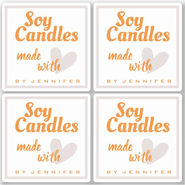 Pegatina Corazón gris claro naranja hecho con velas de soja (Anverso)