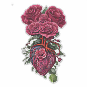 Pegatina Corazón Humano con flores rosa Rojo arte surrealis