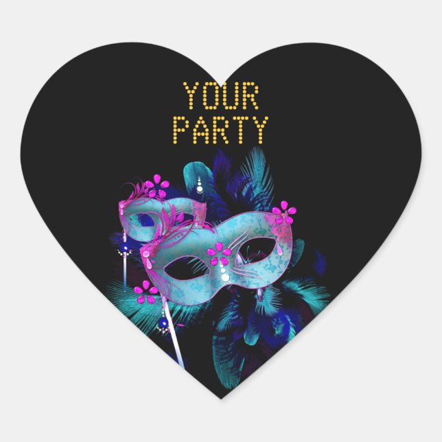 Pegatina Corazón MÁSCARA Verde Azul Oro (Anverso)