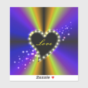 Pegatina Corazón negro con estrellas en arcoiris amarillo p