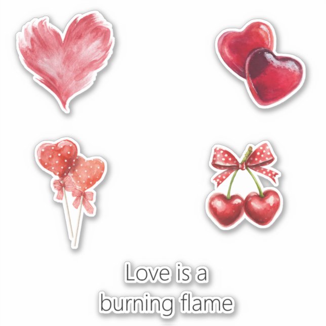 Pegatina Corazón Rojo Amor Llama Ardiente (Anverso)