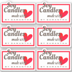 Pegatina Corazón rojo hecho con amor Velas de soja blanca m