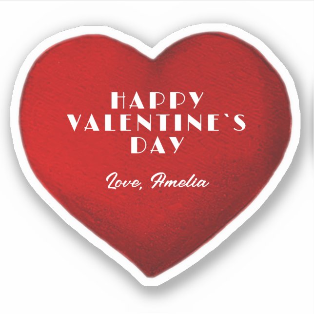 Pegatina Corazón rojo romántico con nombre Día de San Valen (Anverso)