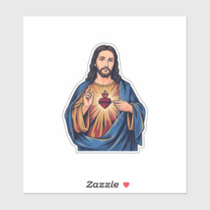 Pegatina Corazón Sagrado Grabado Antiguo Vector Religioso D