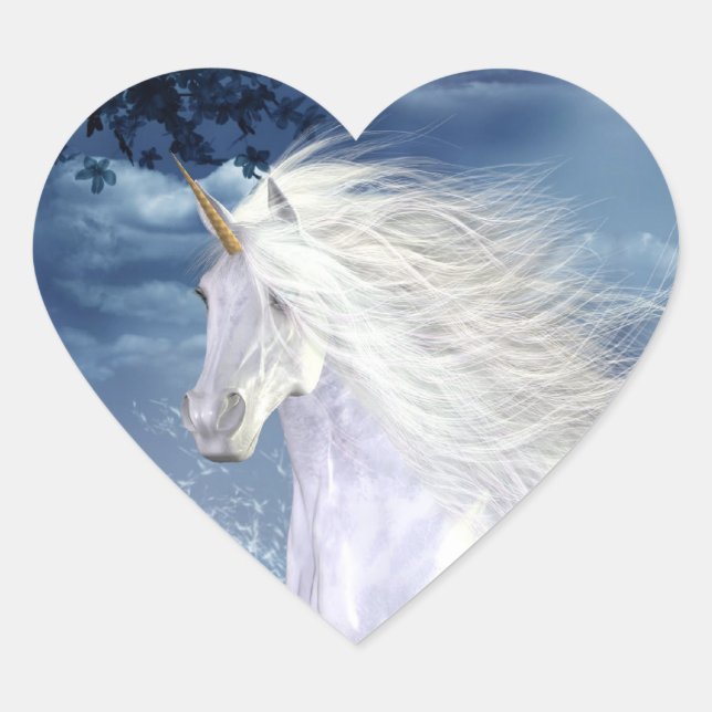 Pegatina Corazón Unicornio de Belleza Blanca (Anverso)