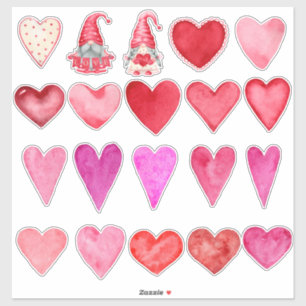 Pegatina Corazones acuarelas y dos gnomos