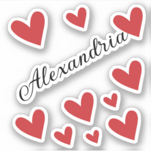 Pegatina Corazones de caligrafía roja Chica de nombres pers