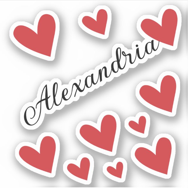 Pegatina Corazones de caligrafía roja Chica de nombres pers (Anverso)