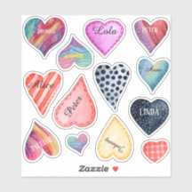 Corazones de color de agua con 10 nombres editable