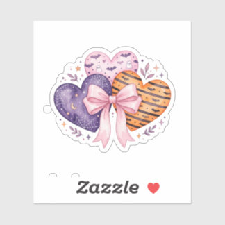 Pegatina Corazones de Halloween con Lazo de Cinta Rosa Coqu